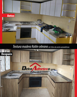 TEXTURAS ADHESIVAS APLICADAS antes y después DEKOADHESIVO