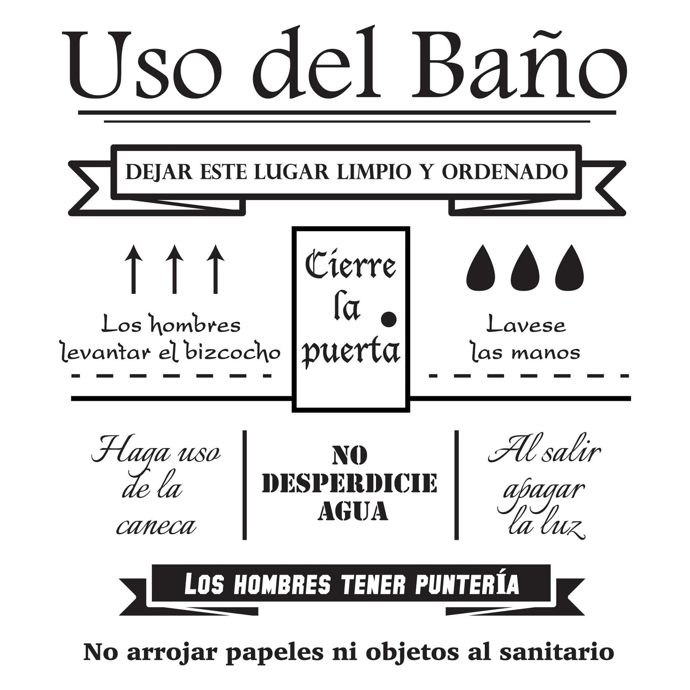 Vinilo Decorativo de Texto Reglas del Baño - ADAZIO - Paples de Colgadura  Personalizos